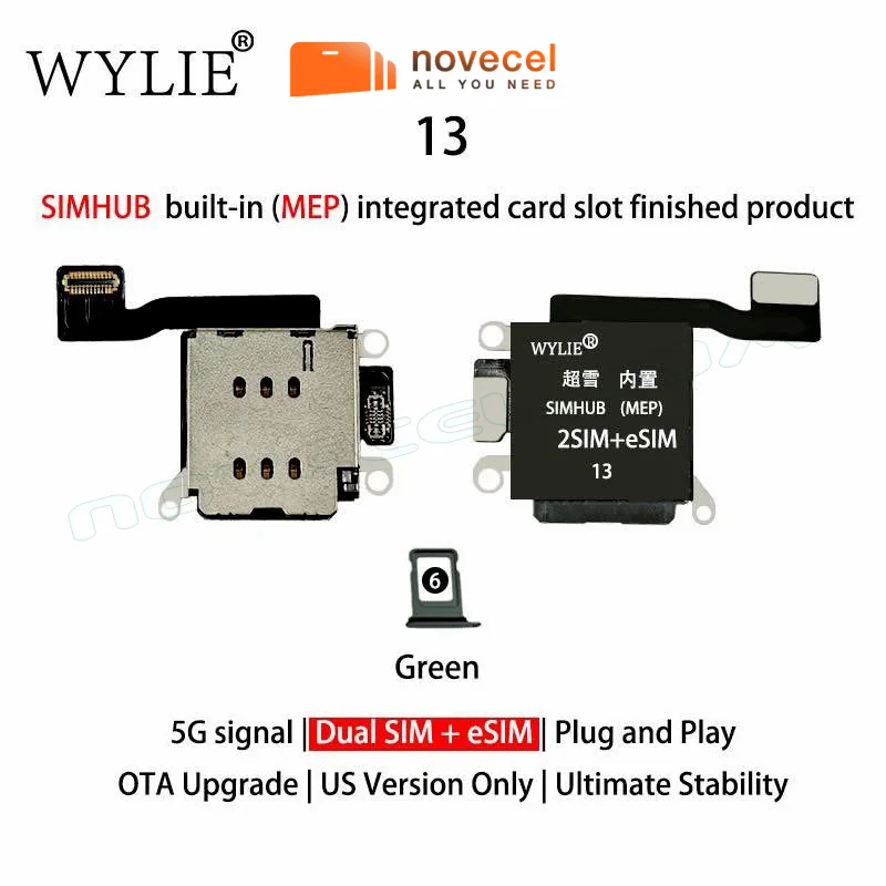 Wylie Built-in MEP Integrated Card Slot Finished Flex Cable for iPhone 13 US Version ESIM to Dual Physical SIM+eSIM