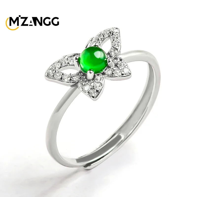 

Natural A-goods Jadeite Butterfly Ring S925 Silver Inlaid Fashion Glamour Ice Jade Adjustable Ring Ladies Holiday Gift