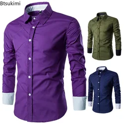 2024 New Men's Patchwork Slim Fit Long Sleeve Lapel Shirts Men Cotton Single Breasted Business Style Formal Shirts Male Camisas