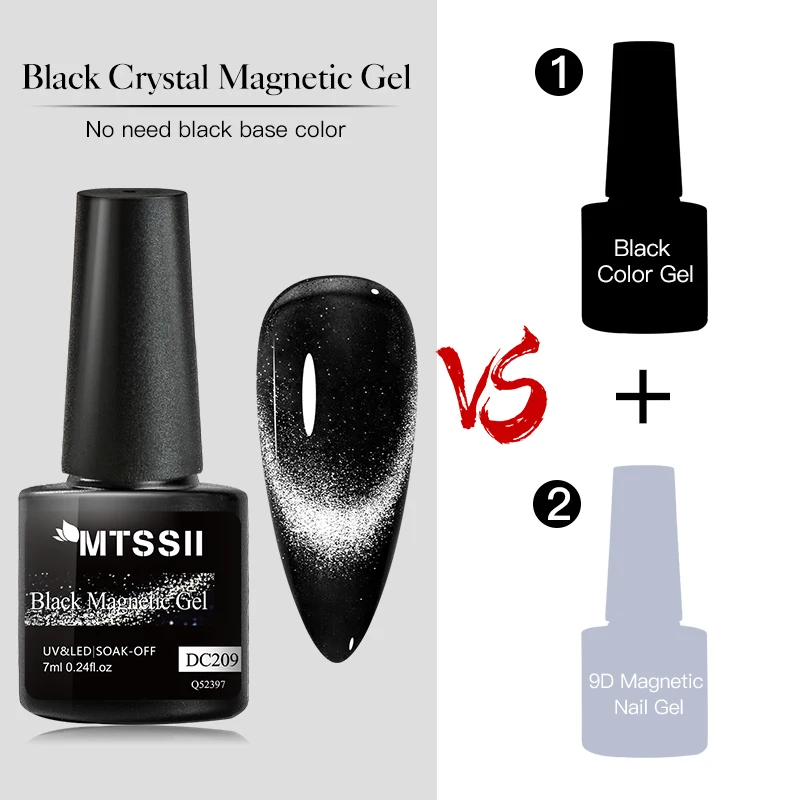 Mtssii-9D Black Crystal Cat Magnetic Gel Esmalte, Espumante, Glitter, Camaleão, Semi Permanente, Soak Off, Arte, Verniz