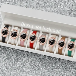 8PCS Fashion Flowers Dial Women Quartz Watches Leather Band Wristwatches (Without Box）