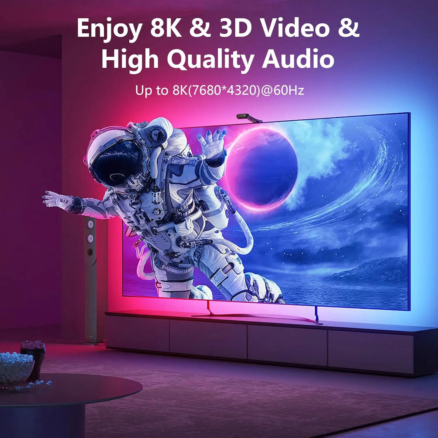 8K 60Hz HDMI 코일 케이블, 울트라 HD 고속 HDMI to HDMI 코일 케이블 2.1, 3D 및 다이나믹 HDR 지원, 최대 48Gbps, 호환 가능