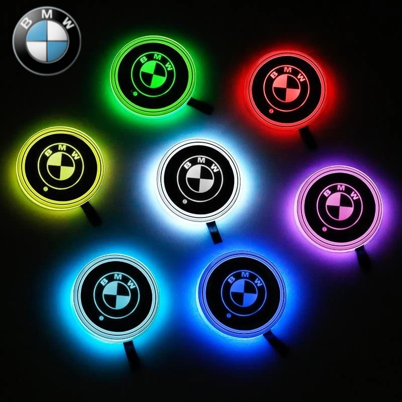 

For BMW M E46 E90 E60 F30 E39 F10 E87 E36 F20 E92 Serie 1 BT21 7 Color LED Car Cup Holder Light Luminous Coaster Water Cup Pad