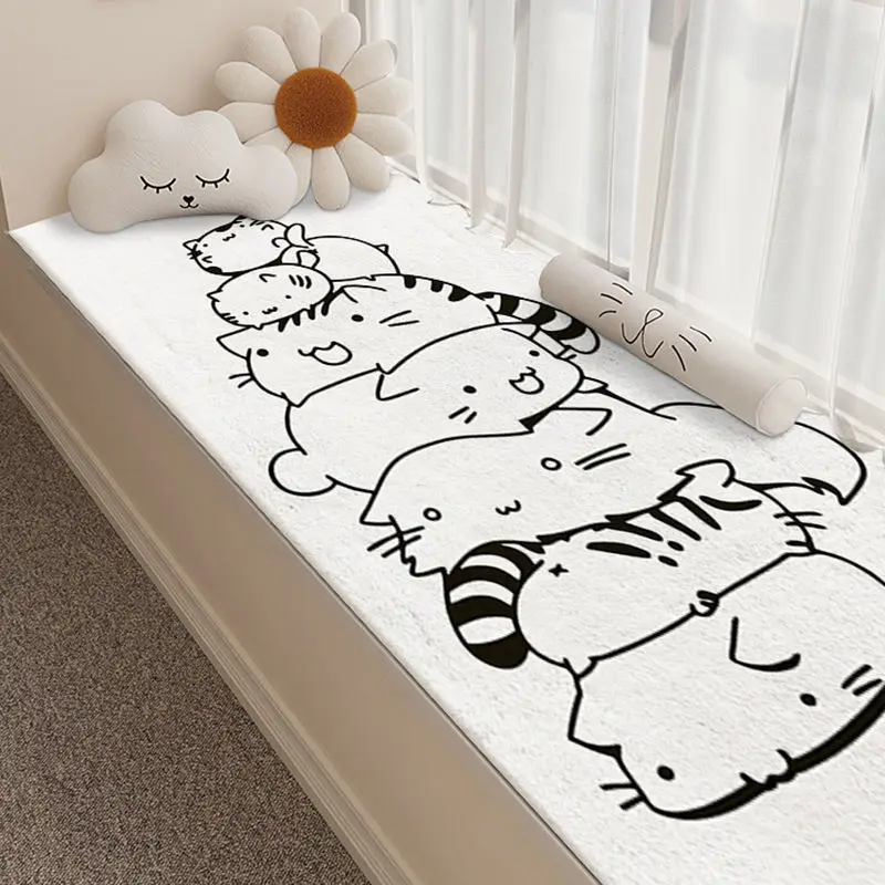 Cartoon White Bedroom Rug Carpet Living Room Creative Cat Bear Tiger Tatami Window Mat Thick Imitation Cashmere Rug Kitchen Mat