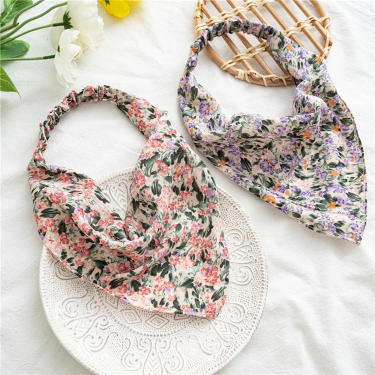 Spring Department of Floral Dot Satin Fabric Bag Baotou hair accessories elastic triangular scarf headband female