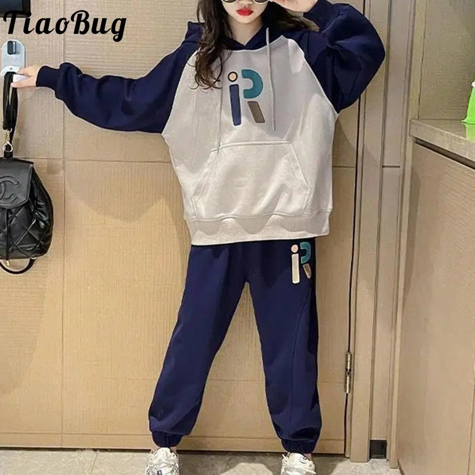 

Autumn Kids Girls Tracksuit Sports Outfit Letter Print Long Sleeve Pocket Hoodie Drawstring Hooded Sweatshirt with Sweatpants