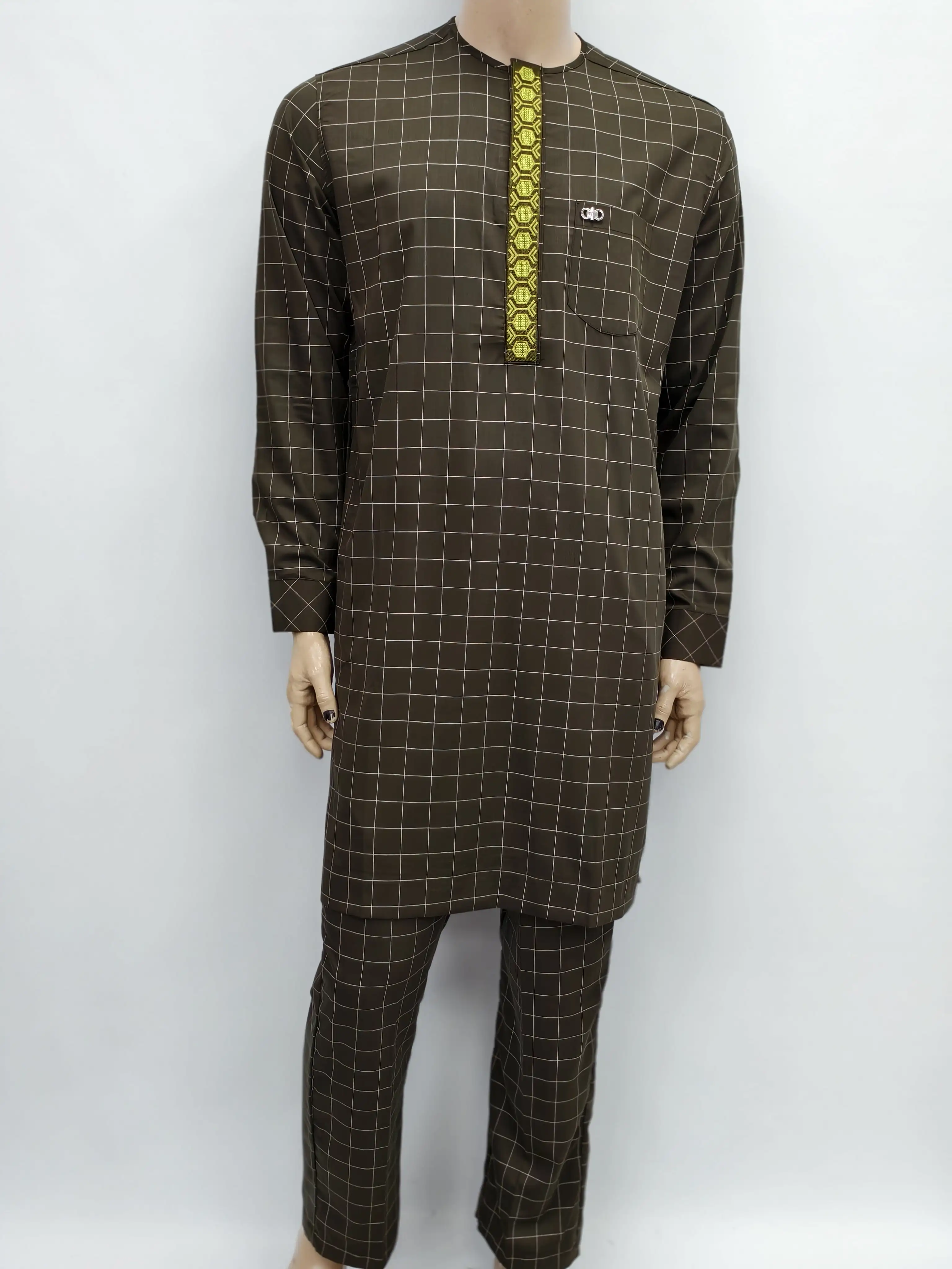 Abito da uomo moderno islamico musulmano marocchino moda manica lunga ricamato arabo Jubba Thobe abbigliamento per uomo