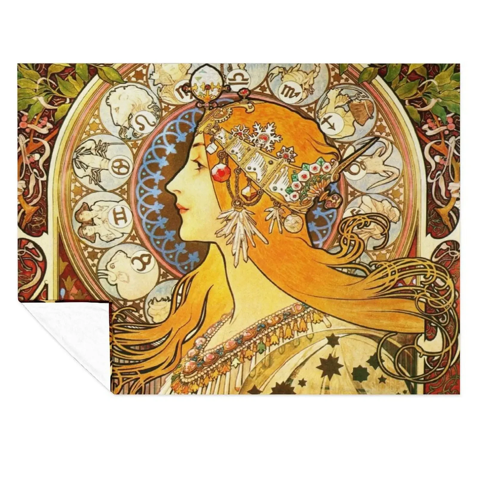 

La Plume Zodiac - Alphonse Mucha Throw Blanket for winter Retros Soft Plaid Blankets For Baby Blankets