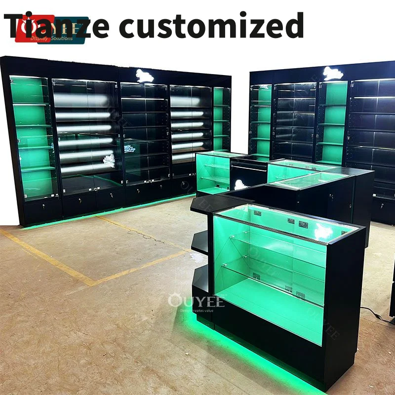 Customized-Shop Design Wooden Display Showcase Glass Display Showcase Cigar Smoke Shop