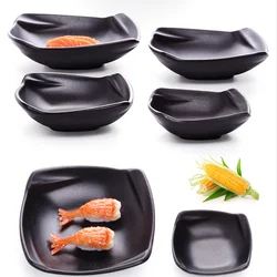 Restaurant Use, Melamine Tableware, Frosted Black Square Sauce Plate, Imitation Porcelain Plastic Plate, Japanese Sushi Plate
