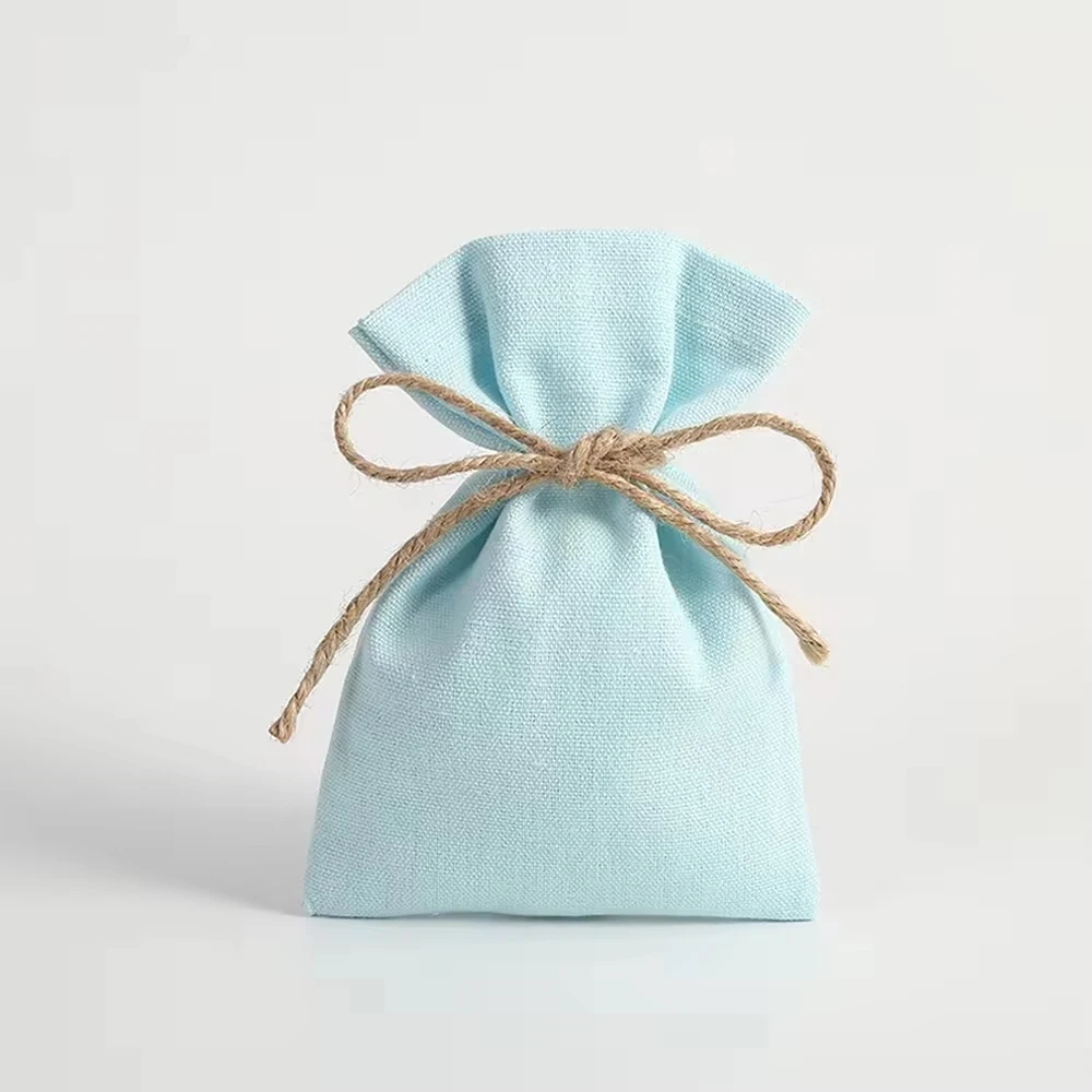 50pcs Blue Jewelry Cotton Bag Burlap Bucket Muslin Pouches for Wedding Party Candy Bag Organizer Custom Jewelry Packing Gift Bag