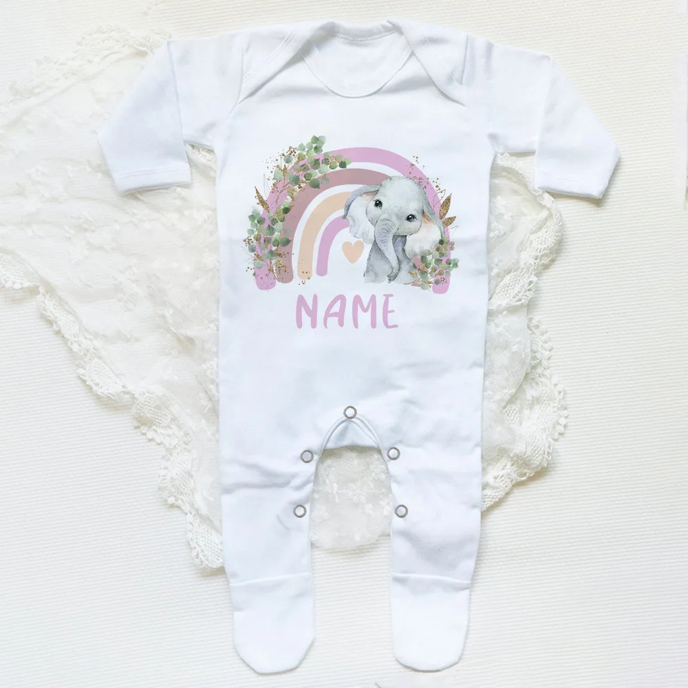 Personalised Forest Animal Rainbow Babygrow Sleepsuit Custom Name Infant Sleepsuit Baby Coming Home Outfit Newbron Shower Gift