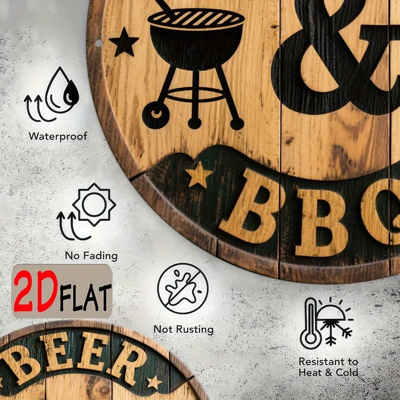 CIFBUY Vintage American Style Aluminum Wall Art Waterproof Rustproof BBQ Beer Tin Sign for Patio Backyard Garage Bar Decor