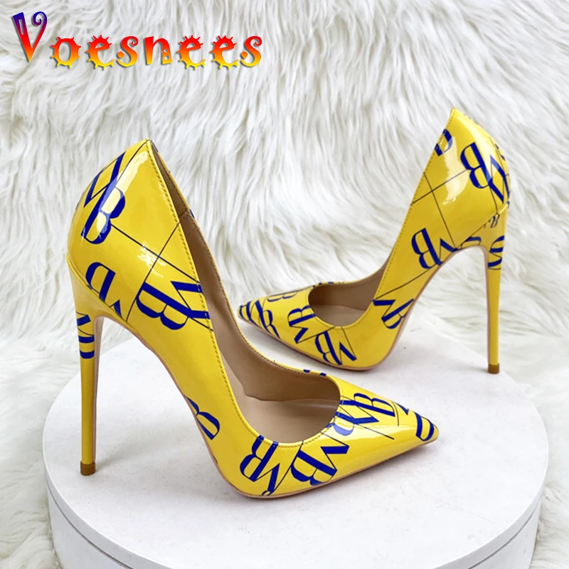 2023 New Letter Graffiti High Heels 12CM Thin heeled Banquet Single Shoes European And American Style Fashion Pointy Women Pumps