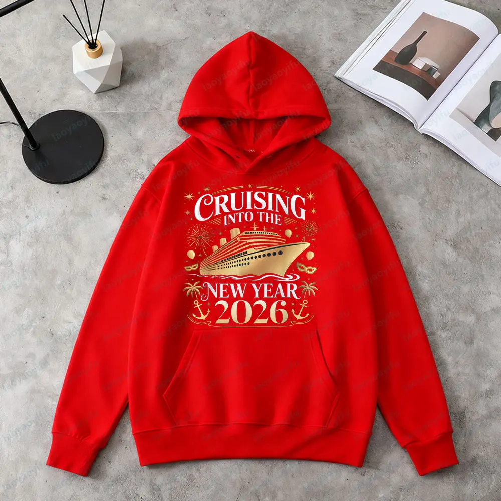 المبحرة في العام الجديد 2026 الملابس الذهبية سفينة سياحية التسامي هوديس الرجال النساء موضة عادية عطلة البلوز #2