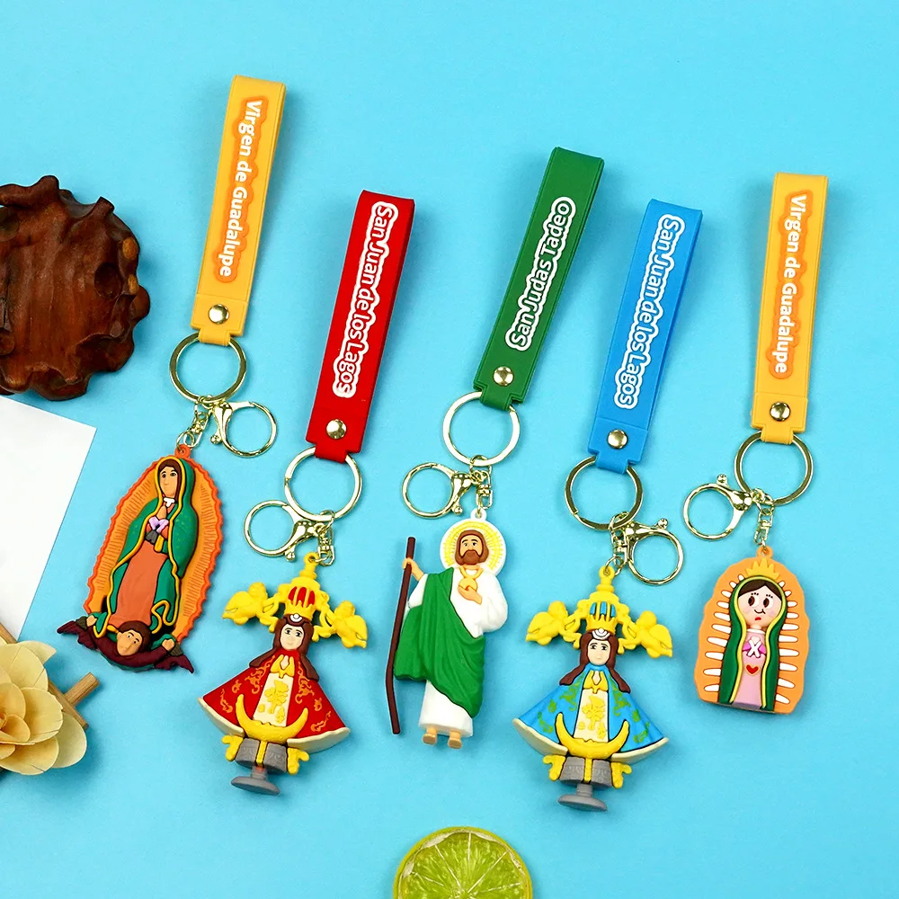 

MINISO Cute Doll Keychain Jesus Anime Character Keychain Couple Backpack Charm Car Pendant Keychain Faith Decoration Gift