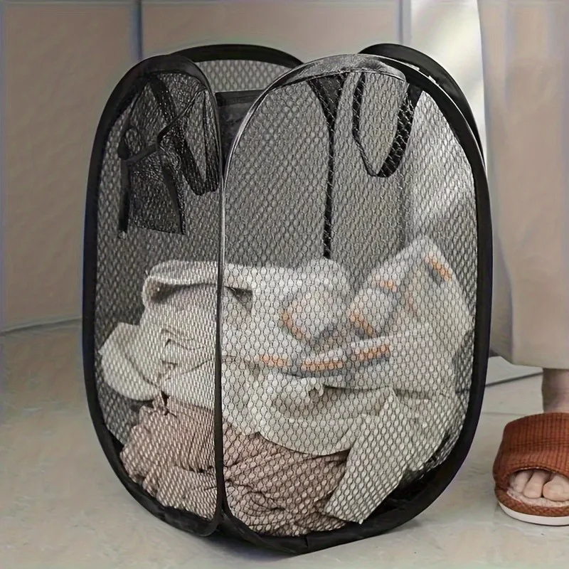 

Collapsible Laundry Basket, Mesh Foldable Hamper with Handles, Large Capacity Lightweight for Bedroom Bathroom Dorm