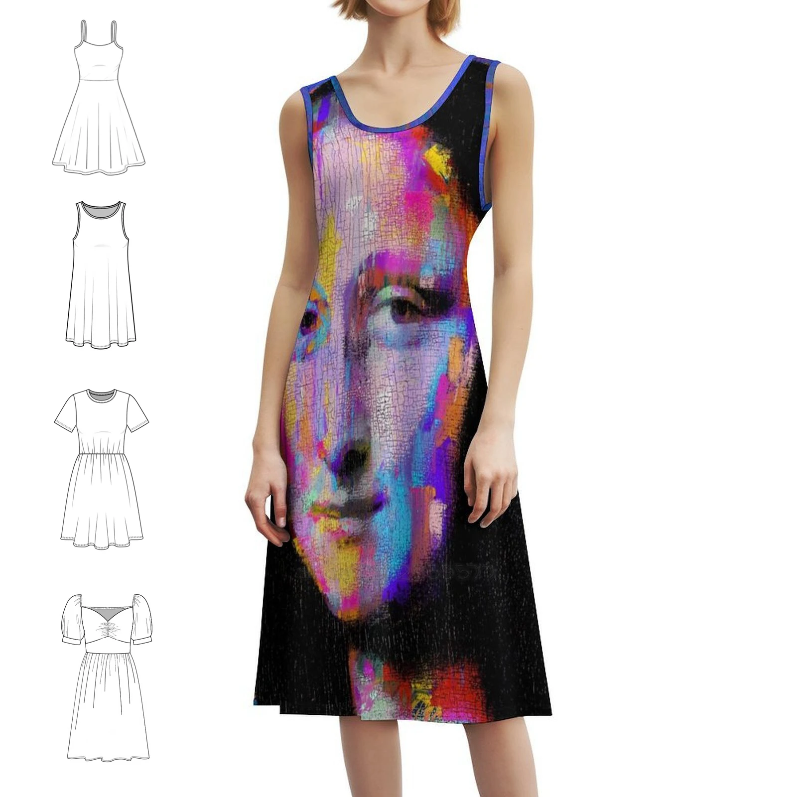 Mona Lisa Pop Art Bohemian Sleeveless Dress For Women Print Beach Party Dresses Mona Lisa Leonardo Da Vinci Warhol Pop Evening