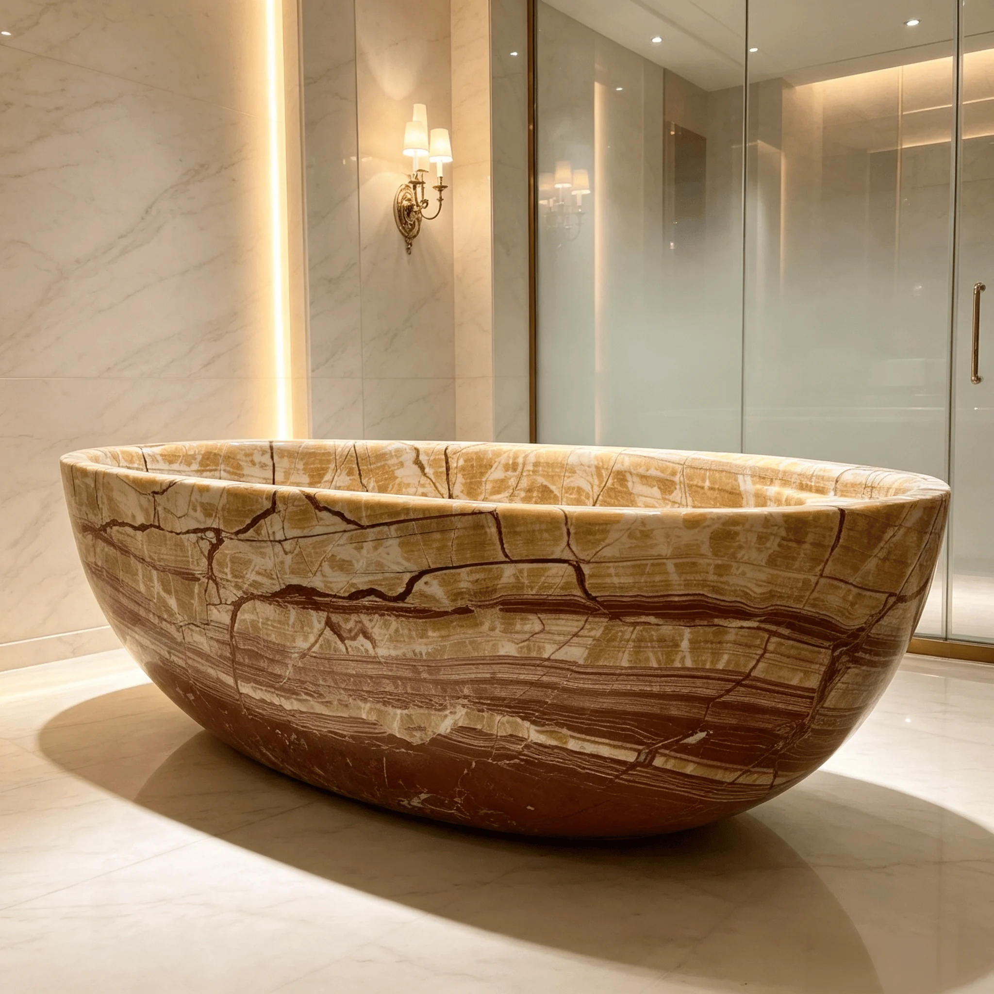 Marble Bathtub,High End Natural Stone Freestanding Bathtub,Oval Jade Soaking Tub for Home Hotel Bathroom Spa