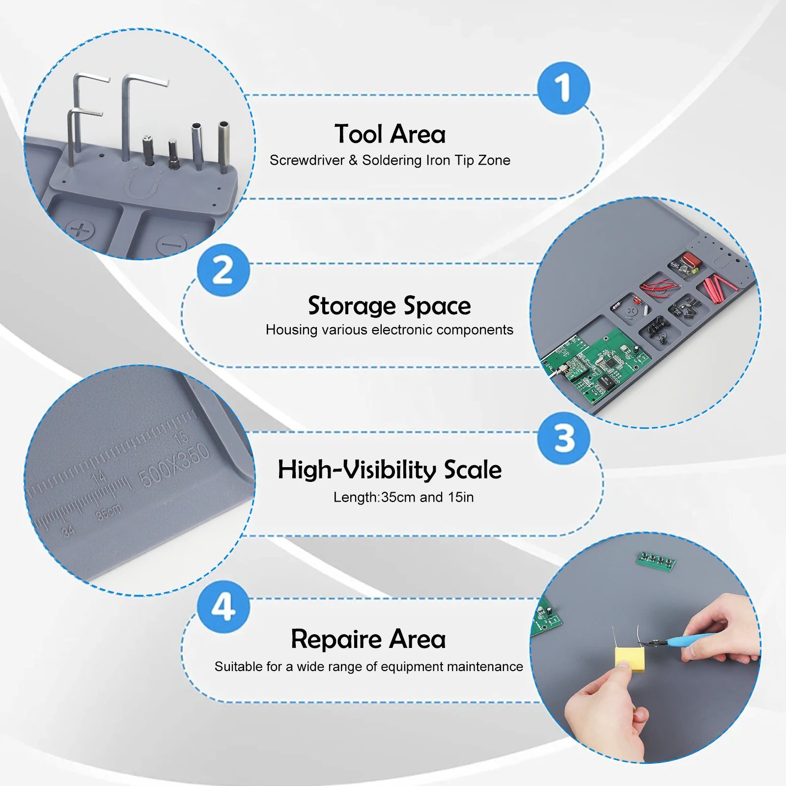 NEWACALOX 500x350mm 大型はんだ付けマット シリコン修理マット 耐熱磁気作業マット 電子機器、コンピューター、電話用