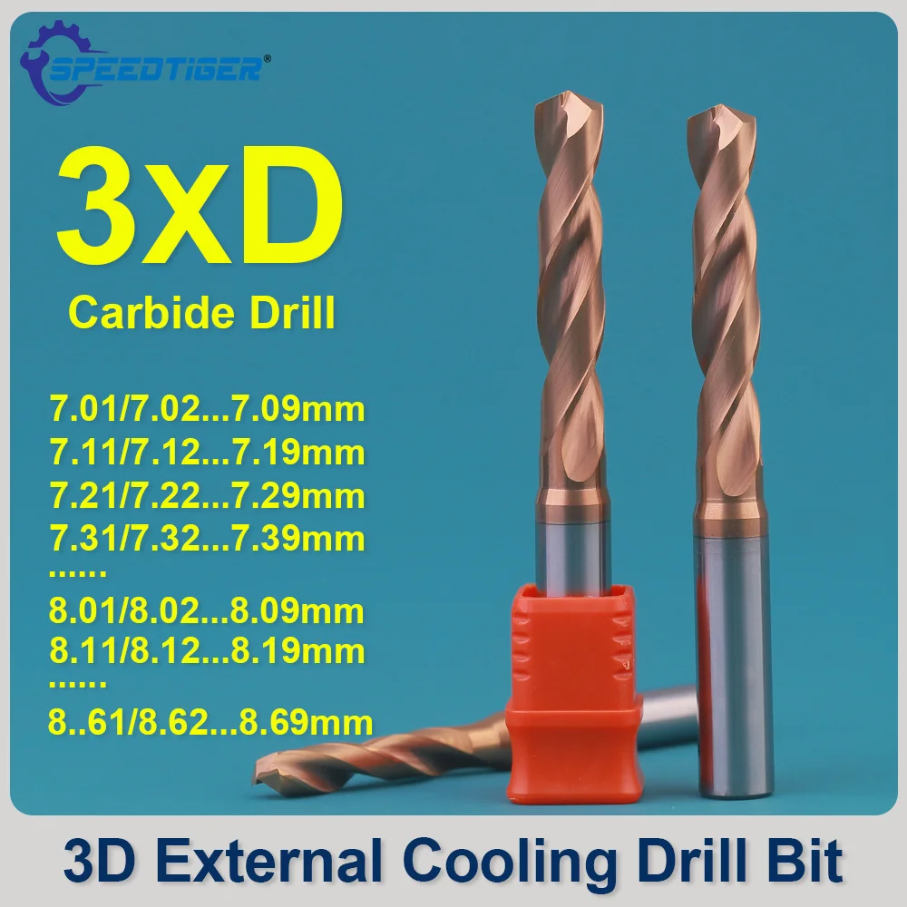 SPEEDTIGER HRC60 3D Carbide Twist Drill 7.0-8.69mm High Precision CNC Hole Drilling for Metal Stainless Steel Copper 7.01 7.02