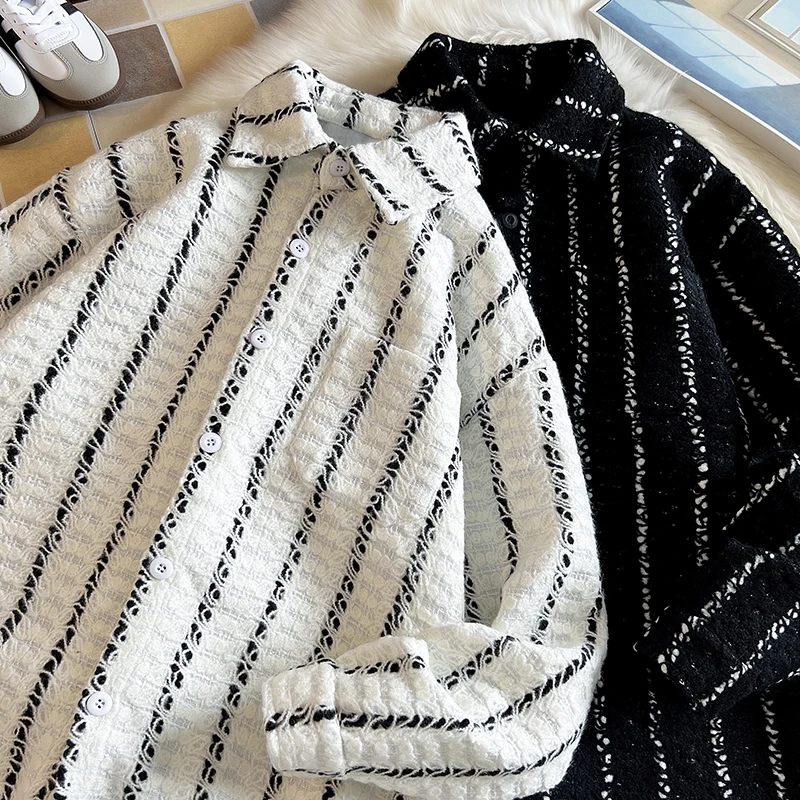 

Loose Fit Plaid Jaet for Men Spring Autumn Trendy Brand American Retro Long Sve Casual Outerwear Breathable Youth