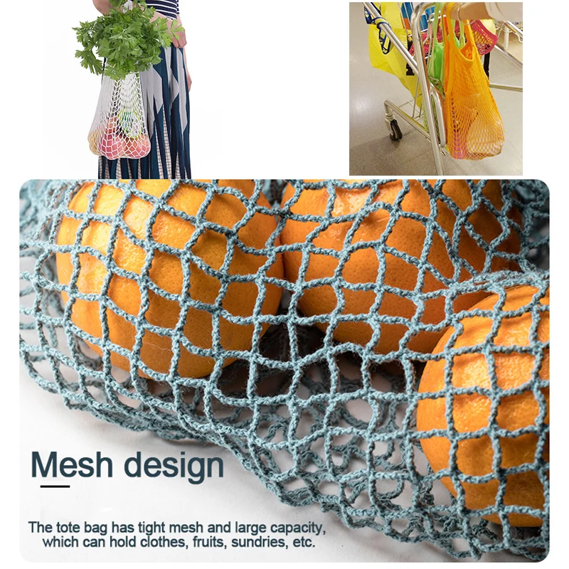 Reusable Grocery Produce Bags Cotton Mesh Ecology Market String Net Tote Bag Kitchen Fruits Vegetables Hanging Home