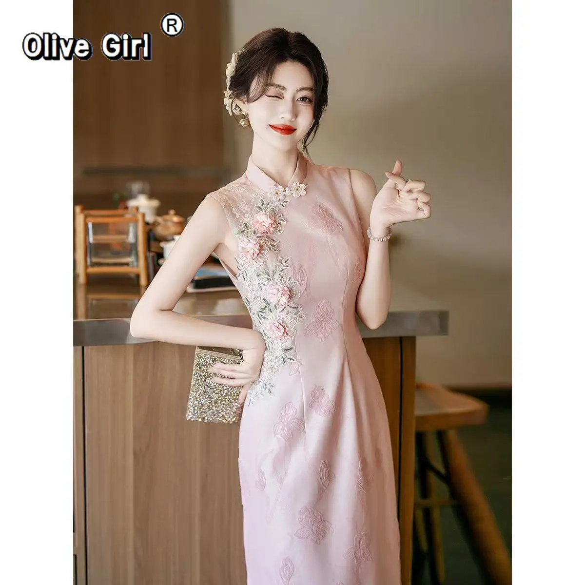 robe-qipao-chinoise-rose-olivegirl-robe-de-mariee-cheongsams-dentelle-broderie-jacquard-paillettes-fleurs-3d-vetements-haut-de-gamme-pour-femmes