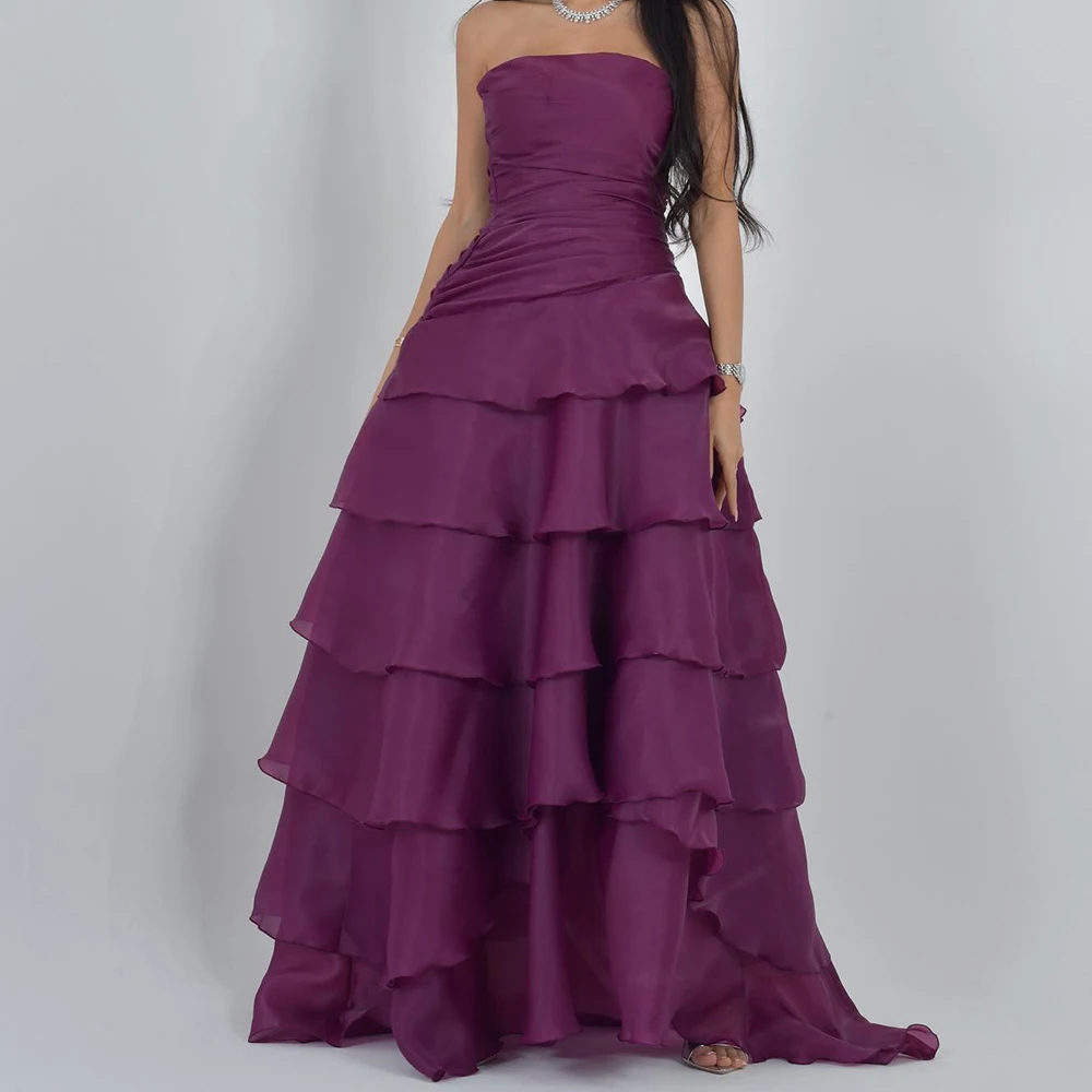 

Customized Temperament A-Line Floor Length Strapless Organza Sleeveless Pleats Evening Dress Elegant vestidos para mujer