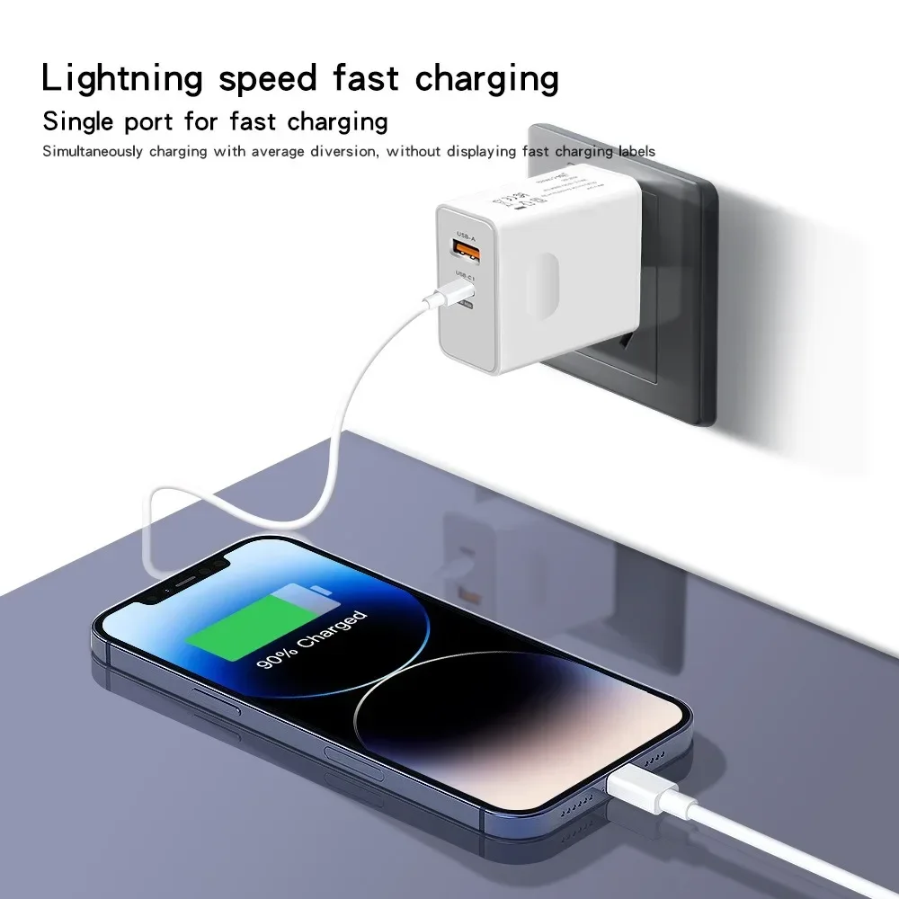 Total 120W GaN USB Charger Fast Charging EU/US Plug Wall Charger 6A Type C Cable For iPhone Samsung Xiaomi Quick Phone Charger