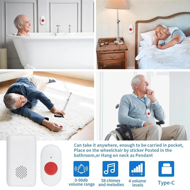 【A10R】Bel Pintu Nirkabel Getaran Flash D320 Baru Pager Lansia Pintar Sistem Peringatan Perawat Pager Darurat Nirkabel Tahan Air