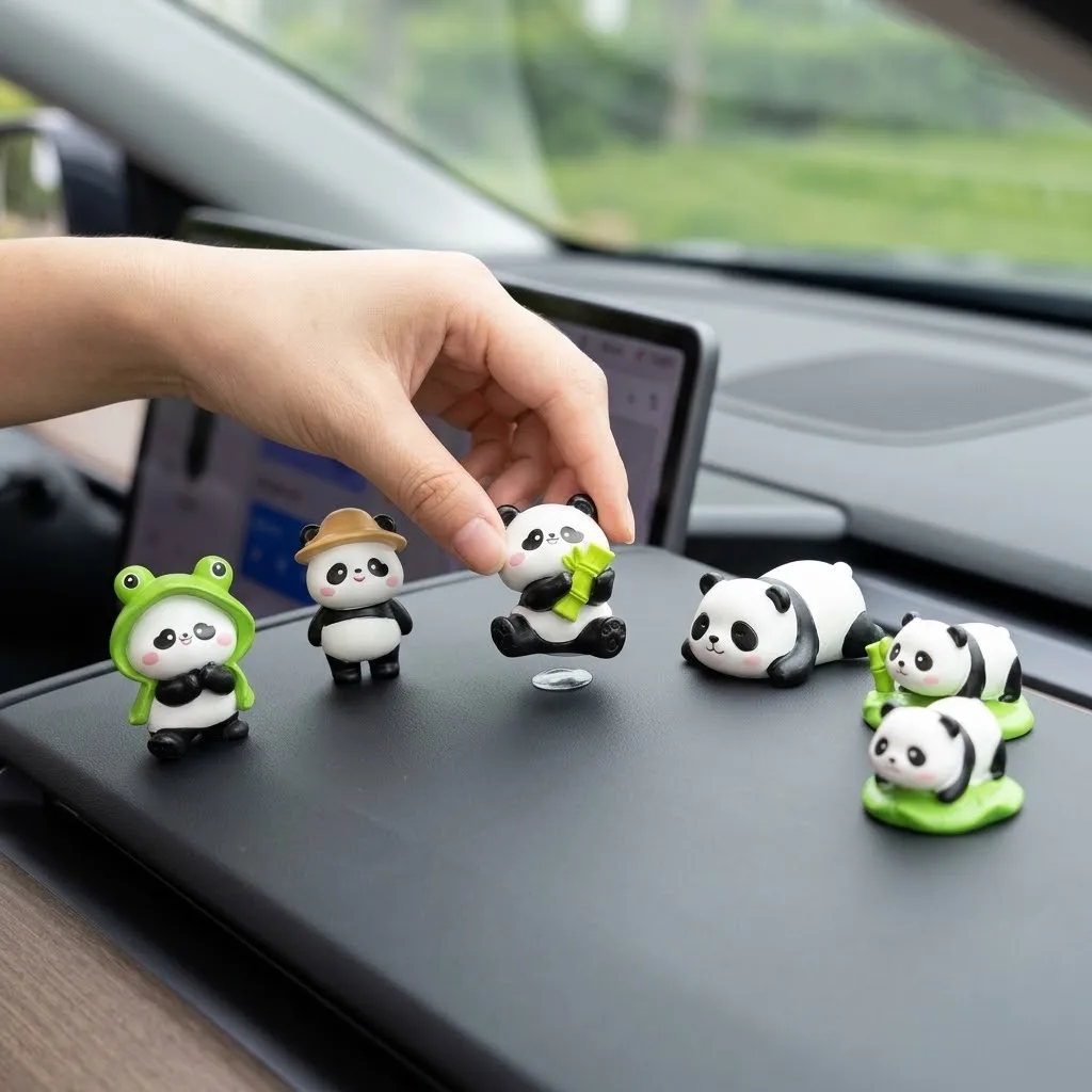 6 Stück Kawaii Panda Auto-Armaturenbrett-Figuren, Niedliche Harz-Mini-Ornamente, Innendekoration, Schreibtisch- und Heimdekoration, Geschenk für Frauen, SUV, Auto – Detail 2