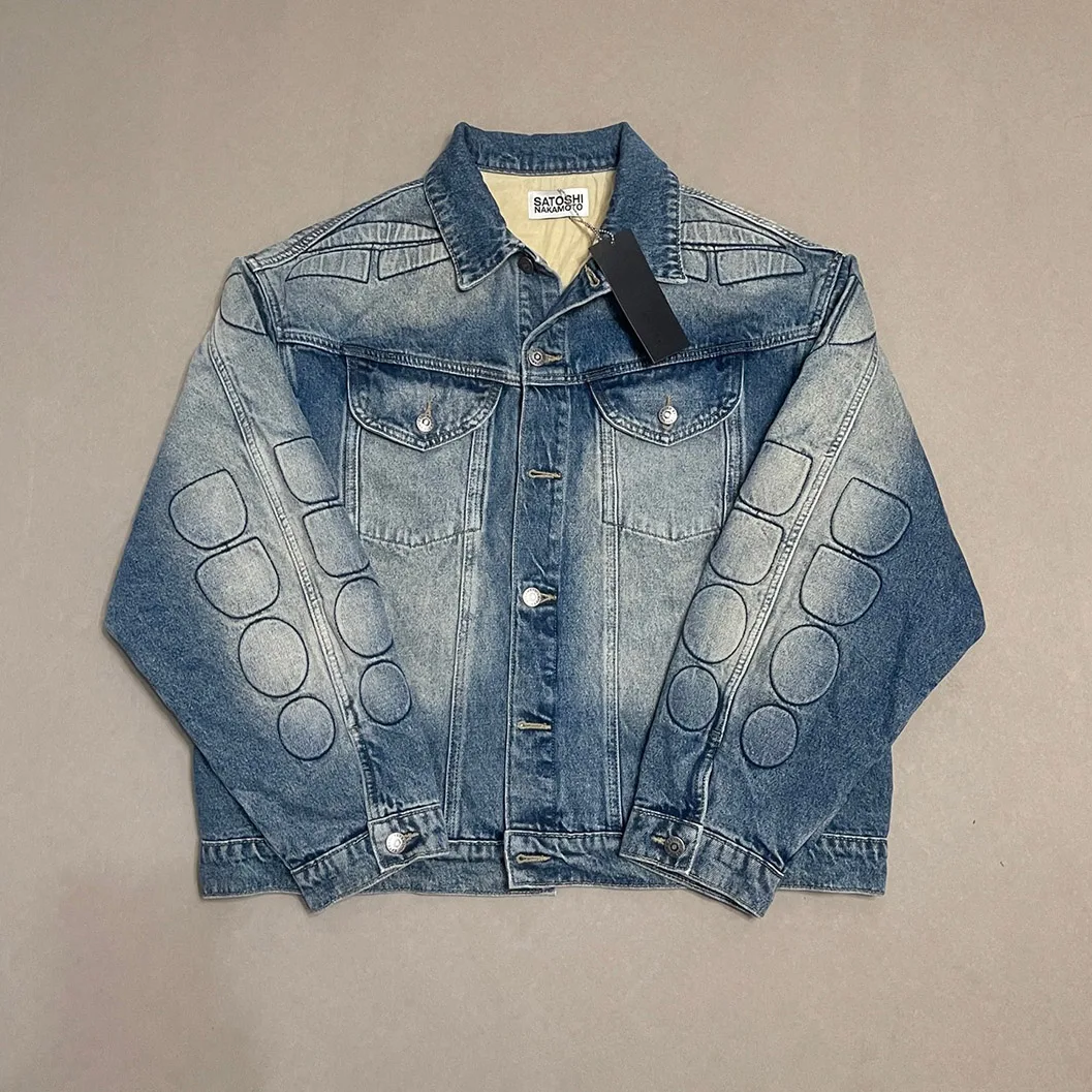 Harajuku Patchwork Washed Baggy Jeans Jacket for Men Lapel Retro Windbreaker Cotton Padded Thick Denim Coat Oversized