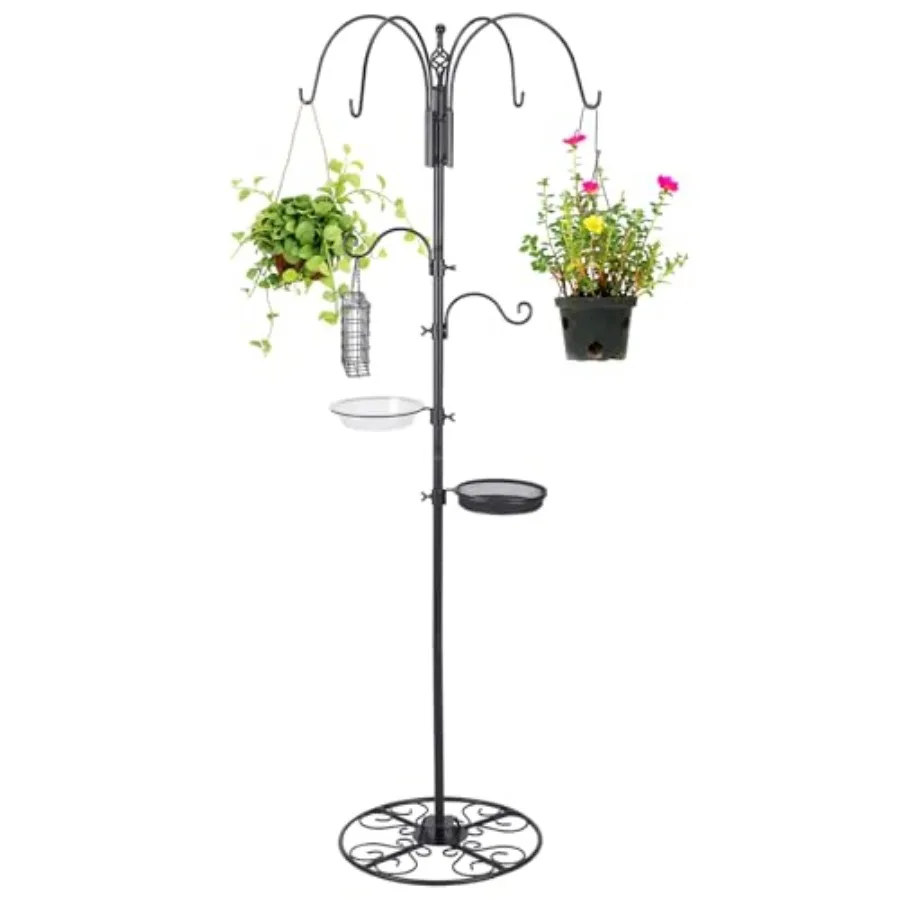 

Adjustable Shepherd Hook Stand, 34"- 55" Black Iron Shepherd Hook with Base for Plant Hanging, Wind Chime and Bird Feeder - Out