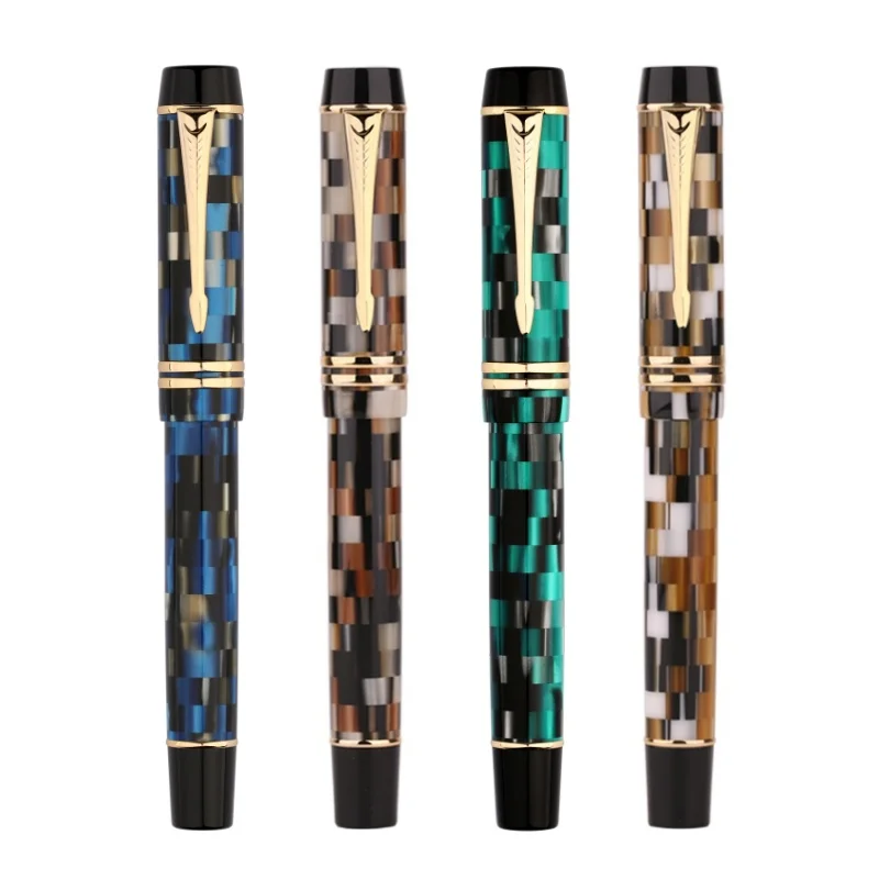 Majohn M600 Resin Checkerboard Fountain Pen with a Converter BOCK Nib 0.5 mm Ink Writing Pen Office School Supplies  Stationery