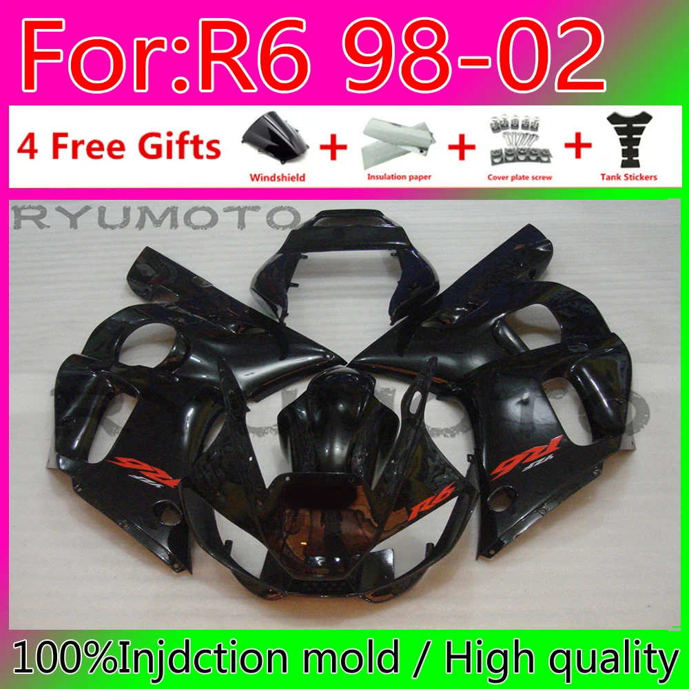 Motorcycle Injection whole ABS Fairing Bodywork For Yamaha YZF R6 1999 2000 2001 2002 Fairings black