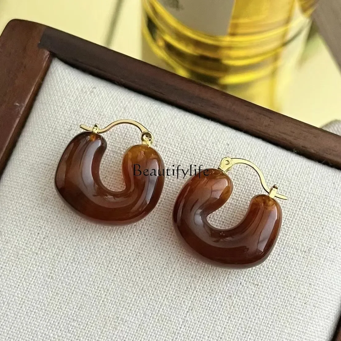 Maillard amber European and American exaggerated personality fashionable retro earrings