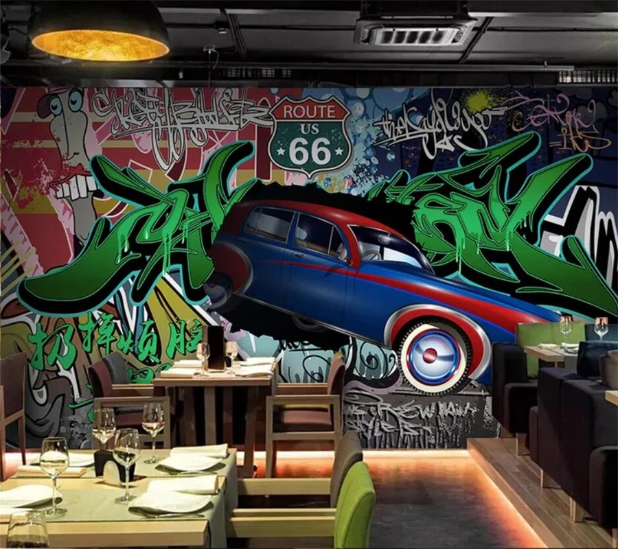 

Custom wallpaper 3D mural retro nostalgic car graffiti tooling background wall living room restaurant coffee shop 3d wallpaper