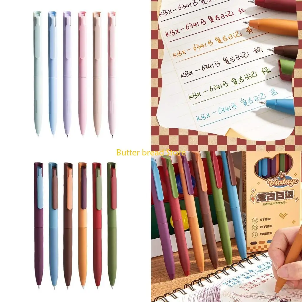 

W89C 6Pcs Colorful Gel Pen Retractable Colored Gel Pen for Kid Student Adult Writing Noting Journaling School Office Supply