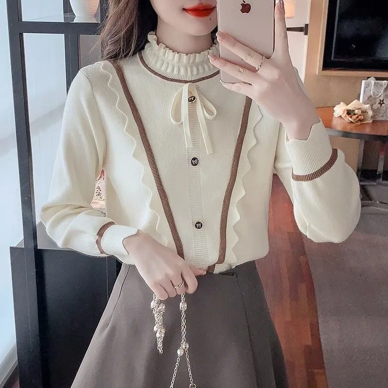 

Вязаные свитера с бантом для женщин Y2k, винтажный топ, осенняя мода 2022, Harajuku, японский стиль, теплый оригинальный легкий женский пуловер