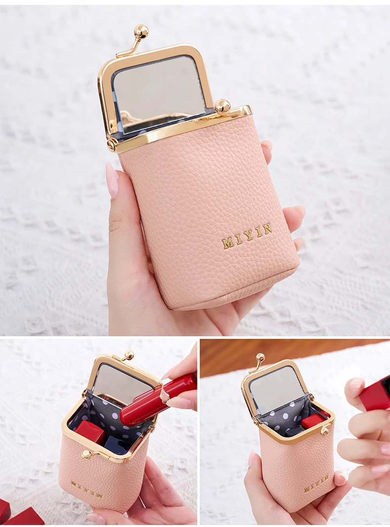 Luxuriöser Mini-Lippenstift-Organizer für Damen, auch geeignet als Schmuck-, Kopfhörer- und Münzbeutel mit eingebautem Spiegel. – Detail 11