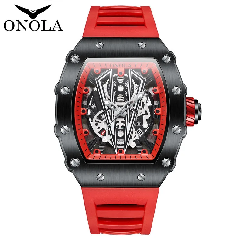 

Hot Sell Mens Watch Famous Brand ONOLA Casual Silicone Strap Auto Date Quartz Wristwatch Sports Waterproof AAA Tonneau Watch Man