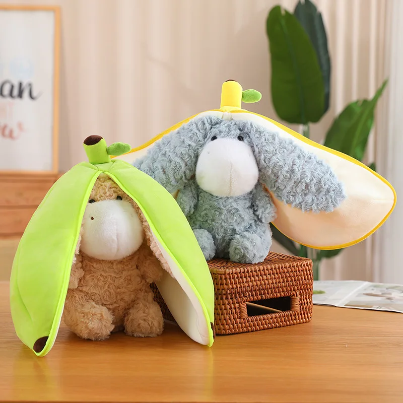 

30CM Creative Banana Bag Transform To Donkey Plush Toys Lovely Long Ears Donkey Stuffed Soft Animal Doll Kawaii Kids Gifts