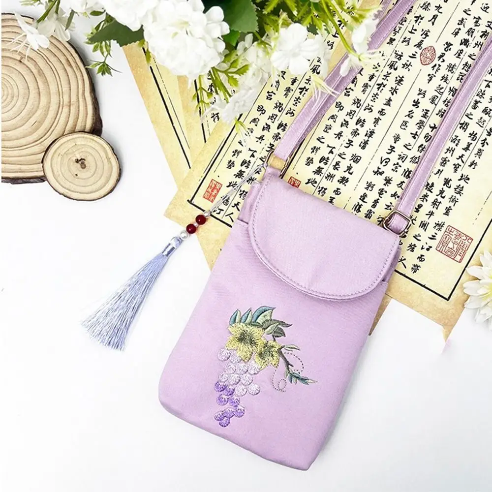 

Tassel Embroidery Phone Bag Chinese Style Double Layer Versatile Crossbody Bag Handbags Ancient Style Flower Shoulder Bag Girls