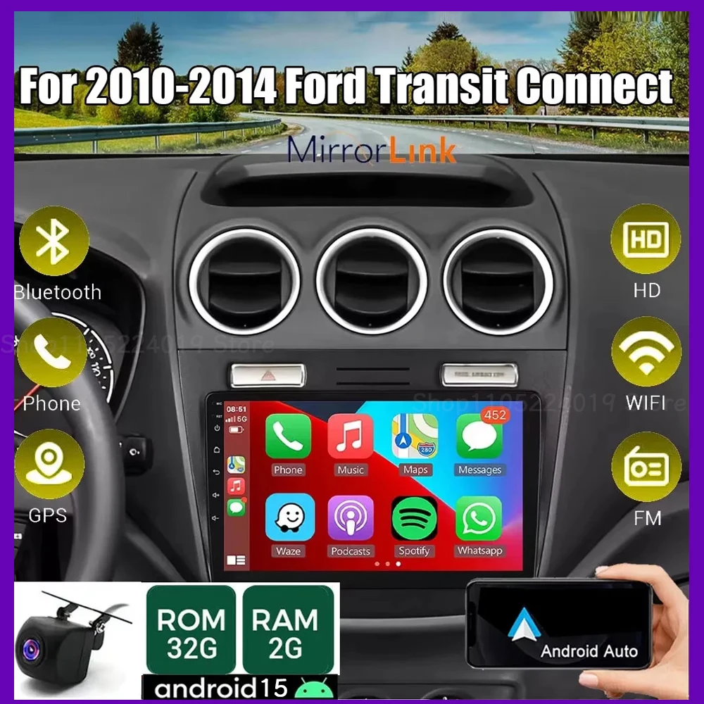 10''Car Stereo Radio  Compatible for Transit Connect 2010-2014 Android15 GPS Navi WiFi Bluetooth with Carplay/Android Auto 2+32G