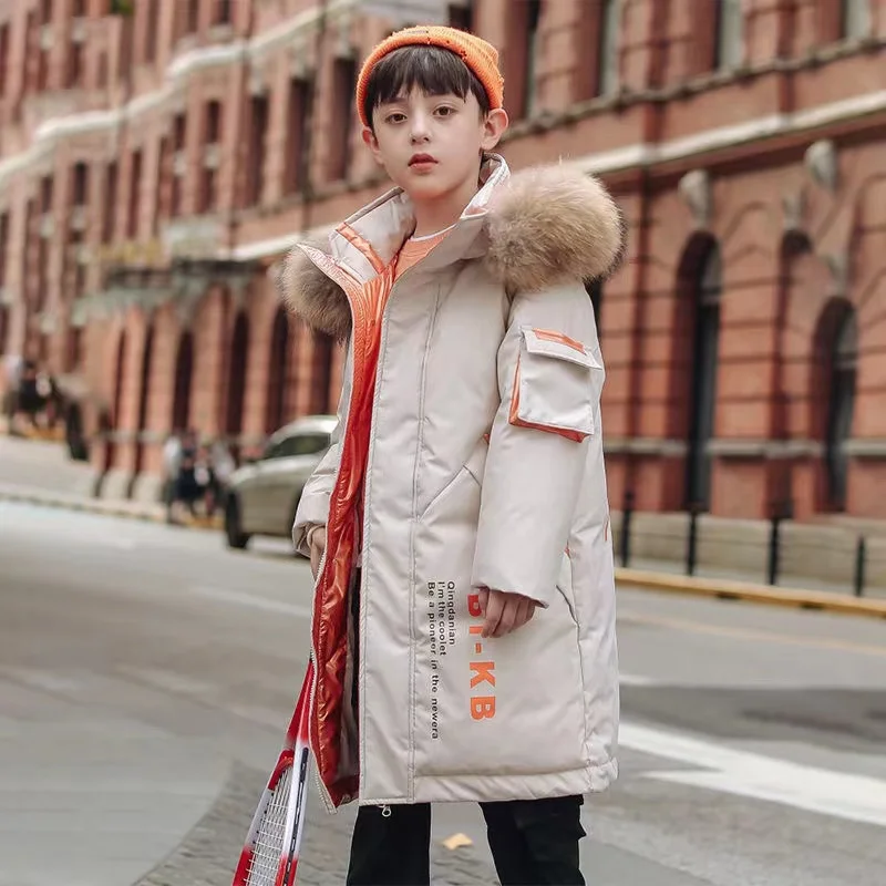 

Winter Boys and Girls Jacket Long Pattern Cotton Padded Coat Hooded Warm Children Clothing Parkas veste Teens Kids Outerwears