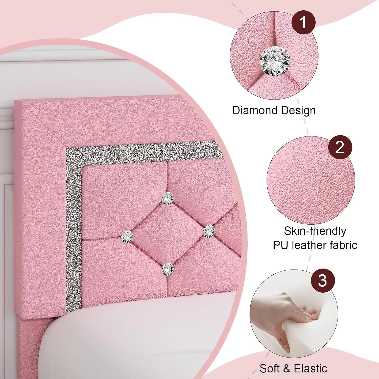 Pink Diamond Tufted Upholstered Platform Bed Frame for Bedroom, Queen/Full/Twin, Customized