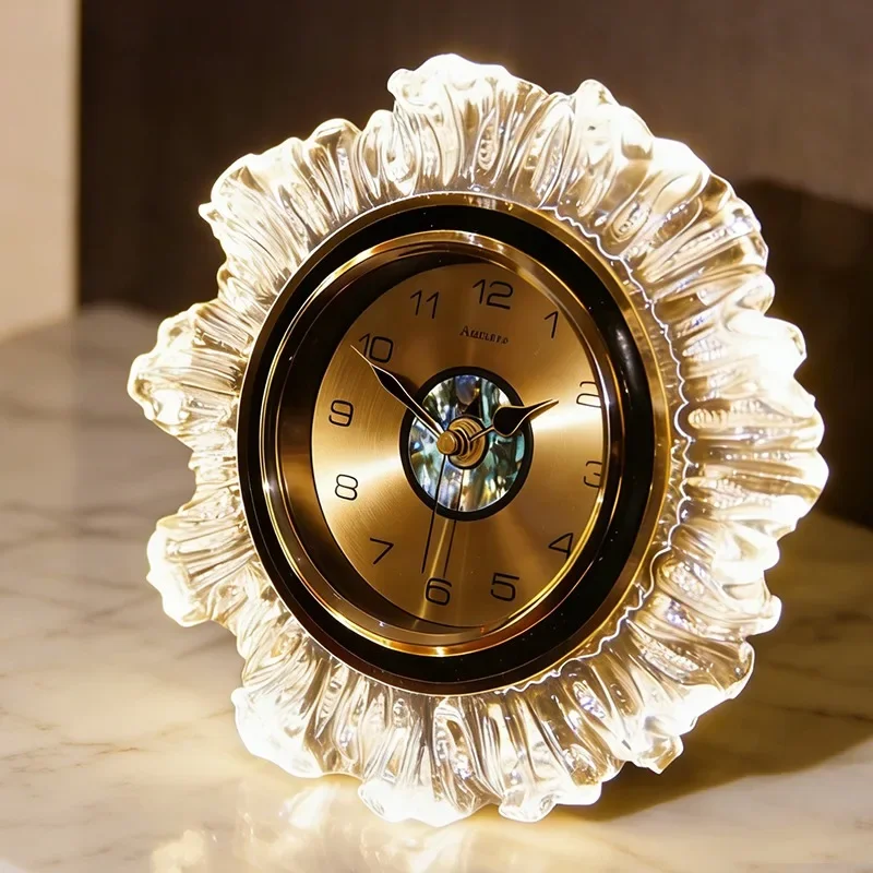 Living Room Table Clock Luxury Desk Watch Modern Decorative Tabletop Clocks Elegant Silent Aesthetic Desktop Watches with Light