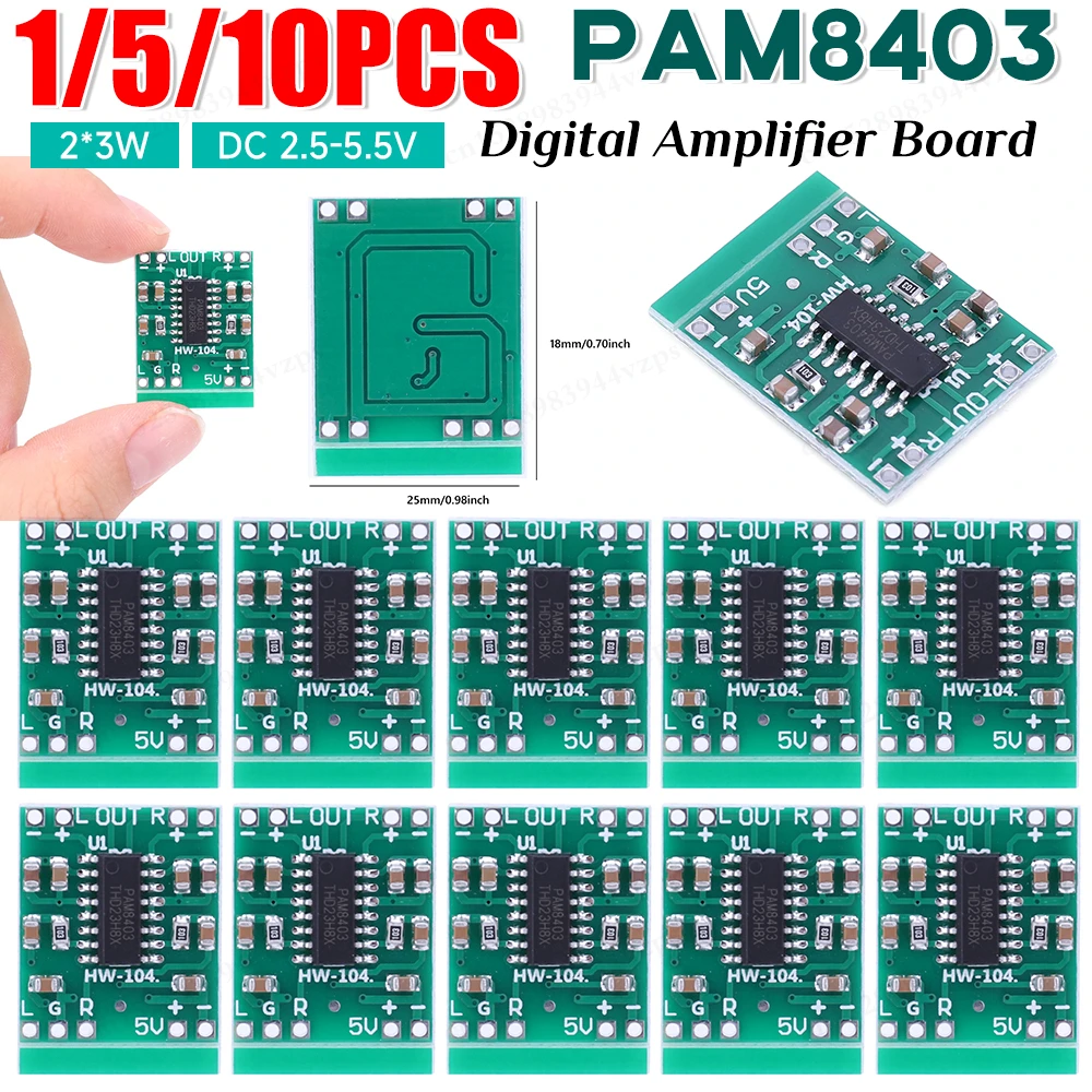 1/5/10PCS PAM8403 Audio Mini Digital Power Amplifier Board Class D Stereo Audio Amplifier Module 2*3W DC2.5-5.5V Power Supply