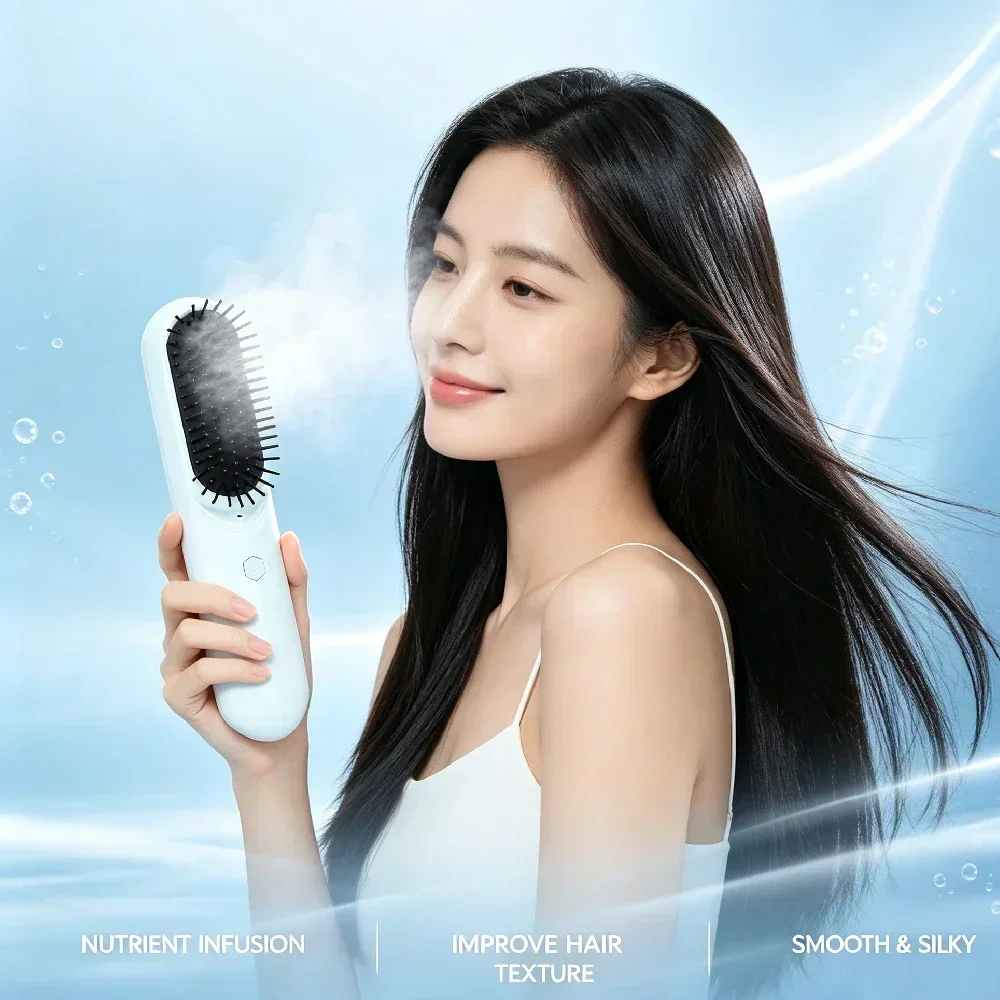 Steam Electric Hair Straightening Brush, Air Cushion Spray Massage Detangler Comb for Frizzy Damaged Hair Styling & Care view 4